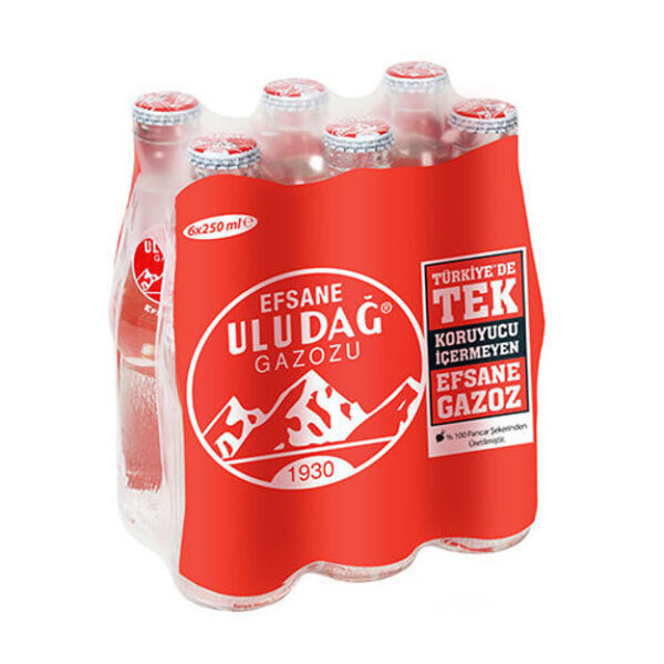 Uludag Gazoz Sade / Soda Plain -in Glass / 6 * 250 ML